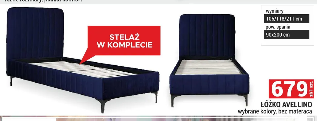 Łóżko Avellino bez materaca promocja w Merkury Market
