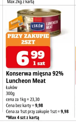 Konserwa mięsna Łuków Luncheon Meat 92% promocja w Leclerc