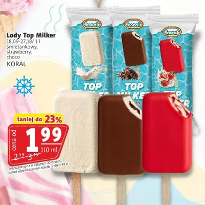 Lody Koral Top Milker truskawkowy promocja w Prim Market