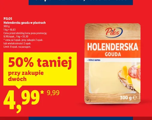 Holenderska gouda w plastrach promocja w Lidl