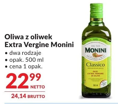 Oliwa z oliwek Extra Vergine Monini dwa rodzaje promocja w Makro