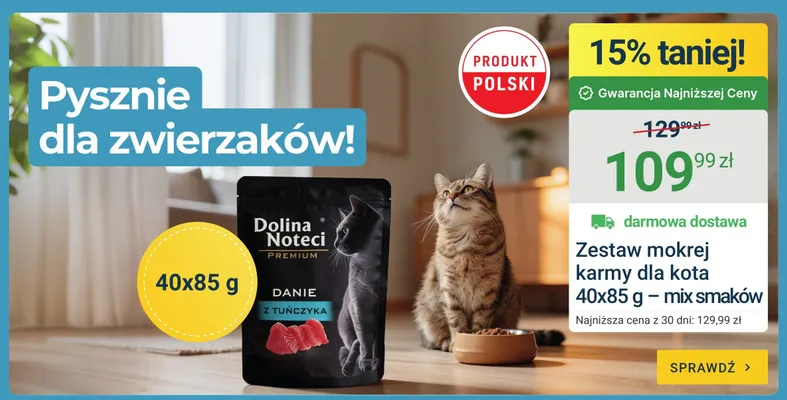 Zestaw mokrej karmy dla kota Dolina Noteci 40-pak 85g mix smaków promocja w ERLI