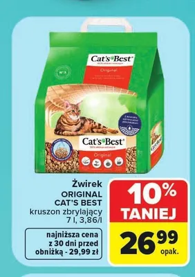 Żwirek dla kota Cat's Best Original kruszon zbrylający promocja w Carrefour Market