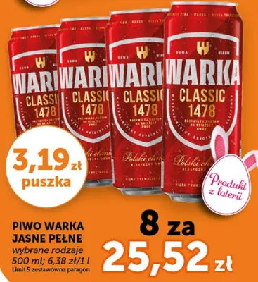 Piwo jasne pełne Warka Classic 1478 promocja w ABC