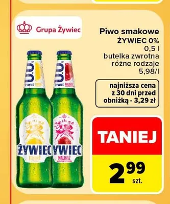 Piwo bezalkoholowe Żywiec Malina promocja w Carrefour Market