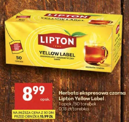 Herbata ekspresowa czarna Lipton Yellow Label promocja w Delikatesy Centrum