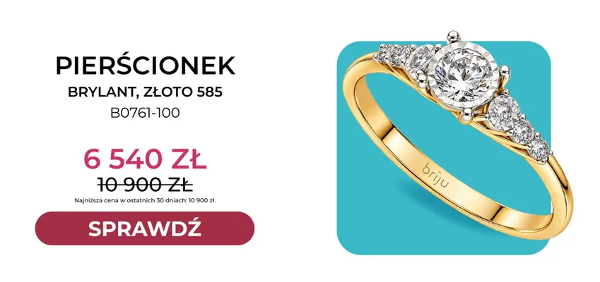 Pierścionek brylant złoto 585 B0761-100 Briju promocja w Briju