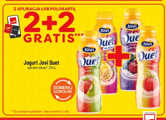 Jogurt pitny Jovi Duet o smaku truskawka-kiwi promocja w POLOmarket