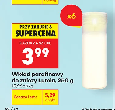 Wkład parafinowy do zniczy Lumia promocja w Biedronka