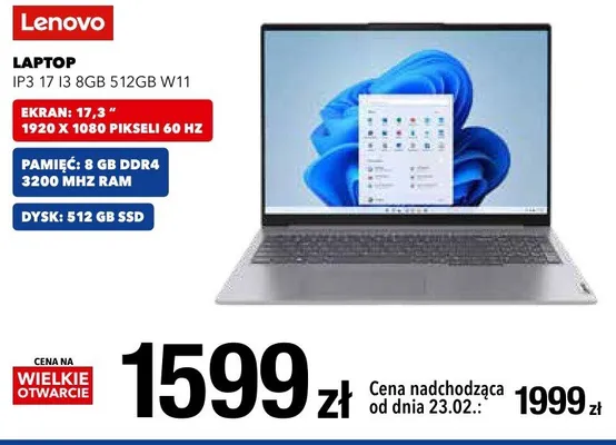 Laptop IP3 17 I3 8GB 512GB W11 promocja w RTV EURO AGD
