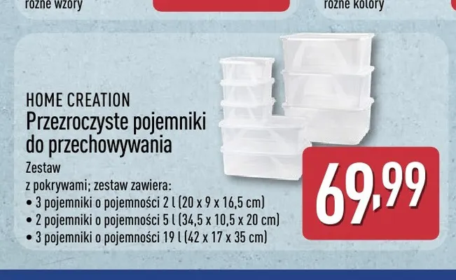 Przezroczyste pojemniki do przechowywania Home Creation promocja w Aldi