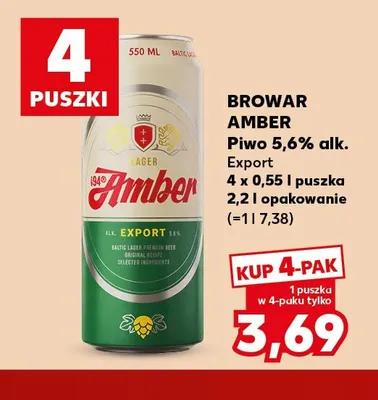 Piwo Browar Amber Export 4-pak promocja w Kaufland