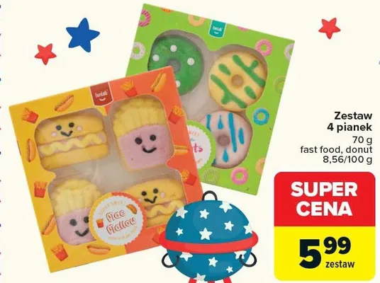 Zestaw 4 pianek fast food, donut promocja w Carrefour