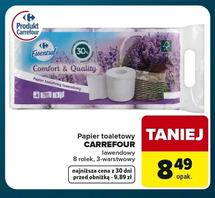 Papier toaletowy Carrefour lawendowy 3-warstwowy 8-pak promocja w Globi