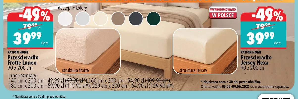 Prześcieradło Frotte Luneo PATION HOME 220x200cm promocja w Biedronka Home