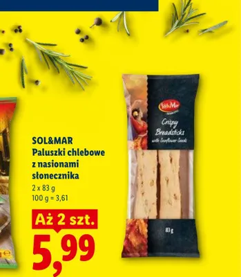 Paluszki chlebowe z nasionami słonecznika SOL&MAR promocja w Lidl
