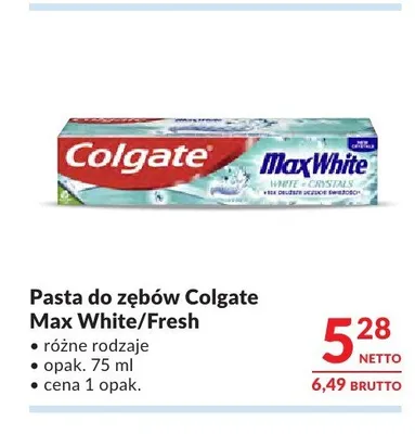 Pasta do zębów Colgate Max White promocja w Makro