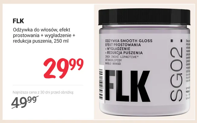 Odżywka do włosów efekt prostowania + wygładzenie + redukcja puszenia FLK promocja w Rossmann
