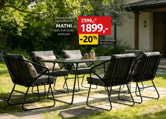 Zestaw mebli ogrodowych Mathi stół 6x krzesło poduszki promocja w Black Red White