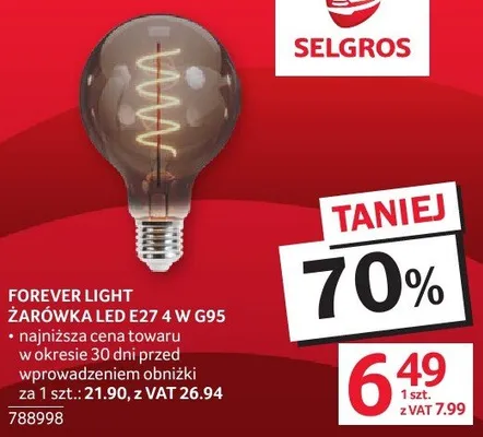 Żarówka LED FOREVER LIGHT E27 4 W G95 promocja w Selgros