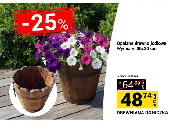 Drewniana doniczka opalane drewno jodłowe 36x30cm promocja w Merkury Market