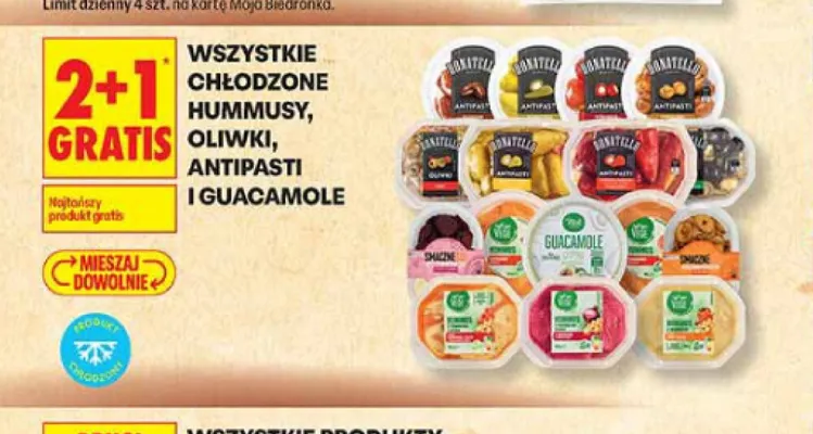 Chłodzone hummusy oliwki antipasti i guacamole promocja w Biedronka