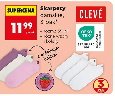 Skarpety damskie CLEVÉ 3-pak z ozdobnym haftem promocja w Biedronka