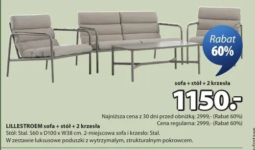 Lillestroem sofa + stół + 2 krzesła promocja w Jysk