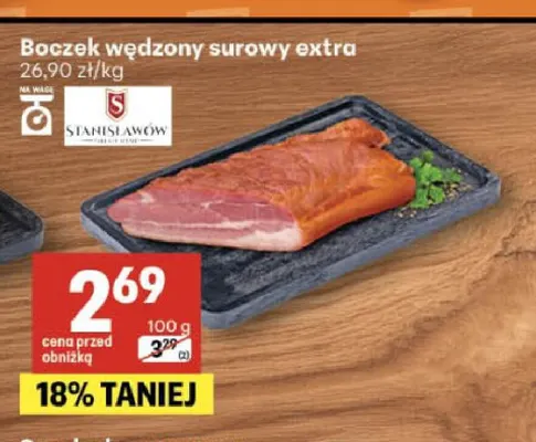 Boczek wędzony surowy extra Stanisławów promocja w Delikatesy Centrum