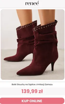 Botki slouchy na szpilce z imitacji zamszu Reneé promocja w Renee