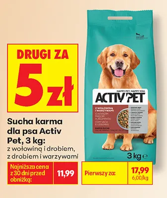 Sucha karma dla psa z wołowiną i drobiem Activ Pet promocja w Biedronka