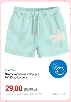 Szorty kąpielowe chłopięce Cool Club UV 50 turkusowe promocja w Smyk