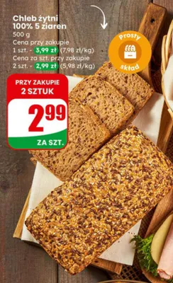 Chleb żytni 100% 5 ziaren promocja w Dino