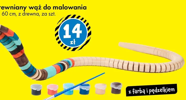 Drewniany wąż do malowania ok. 60 cm, z drewna, z farbą i pędzlem promocja w Tedi