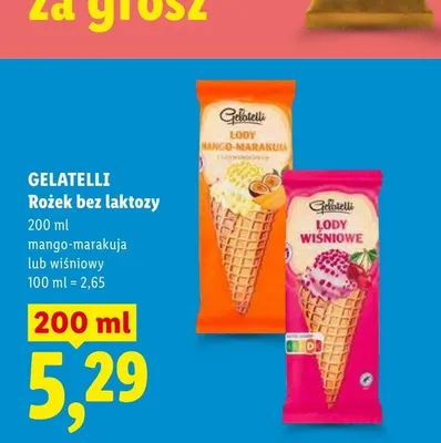 Rożek bez laktozy GELATELLI wiśniowy promocja w Lidl