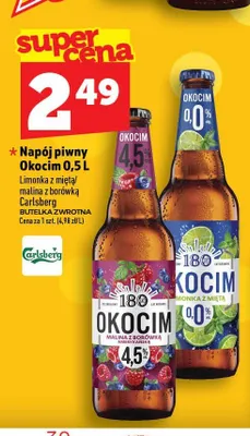 Napój piwny Okocim Malina z borówką promocja w TOPAZ