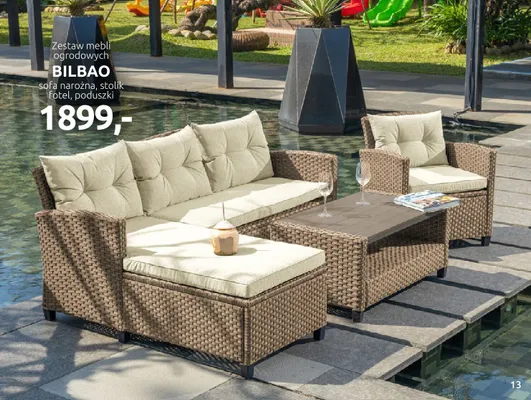 Zestaw mebli ogrodowych Bilbao sofa narożna, stolik, fotel, poduszki promocja w Black Red White