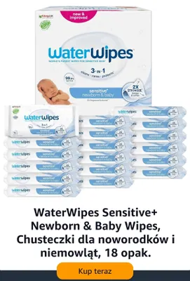 Chusteczki dla noworodków i niemowląt WaterWipes Sensitive+ Newborn & Baby Wipes promocja w Amazon