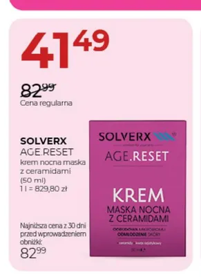 Krem nocna maska z ceramidami Age Reset Solverx promocja w Drogerie Jawa