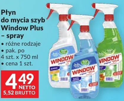Płyn do mycia szyb Window Plus - spray promocja w Makro