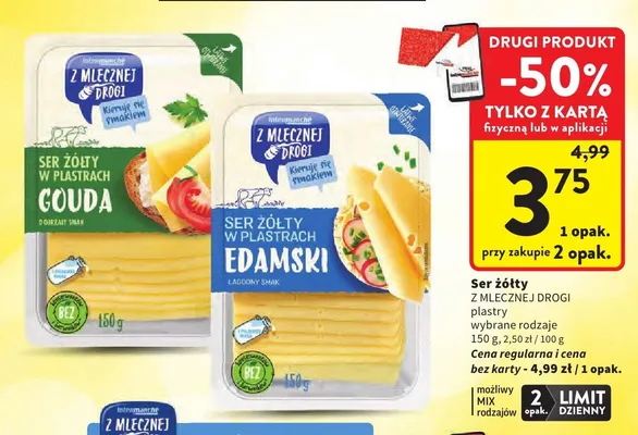 Ser żółty Gouda w plastrach Z Mlecznej Drogi promocja w Intermarche