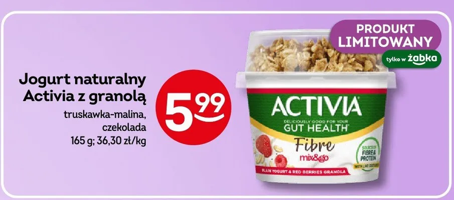 Jogurt naturalny Activia z granolą truskawka-malina, czekolada promocja w Żabka