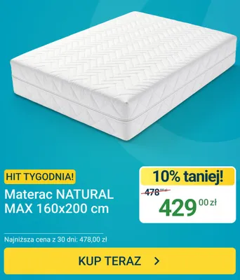 Materac NATURAL MAX 160x200 cm promocja w ERLI