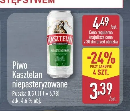 Piwo Kasztelan niepasteryzowane promocja w Aldi