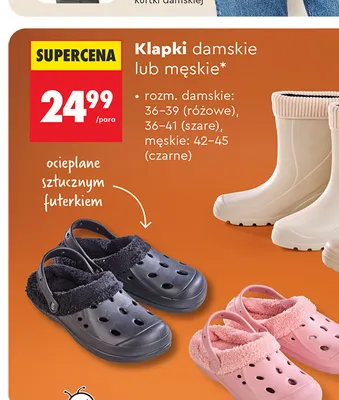 Klapki damskie ocieplane sztucznym futerkiem promocja w Biedronka