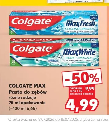 Pasta do zębów Colgate Max Fresh Cooling Crystals promocja w Kaufland