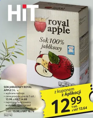 Sok jabłkowy Royal Apple 3 l promocja w Selgros