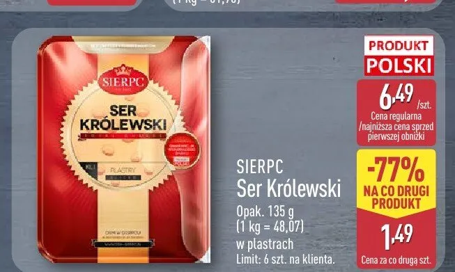 Ser Królewski w plastrach SIERPC promocja w Aldi