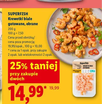 Krewetki białe gotowane obrane Superfish promocja w Lidl