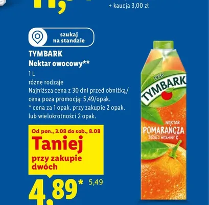 Nektar pomarańczowy Tymbark promocja w Lidl